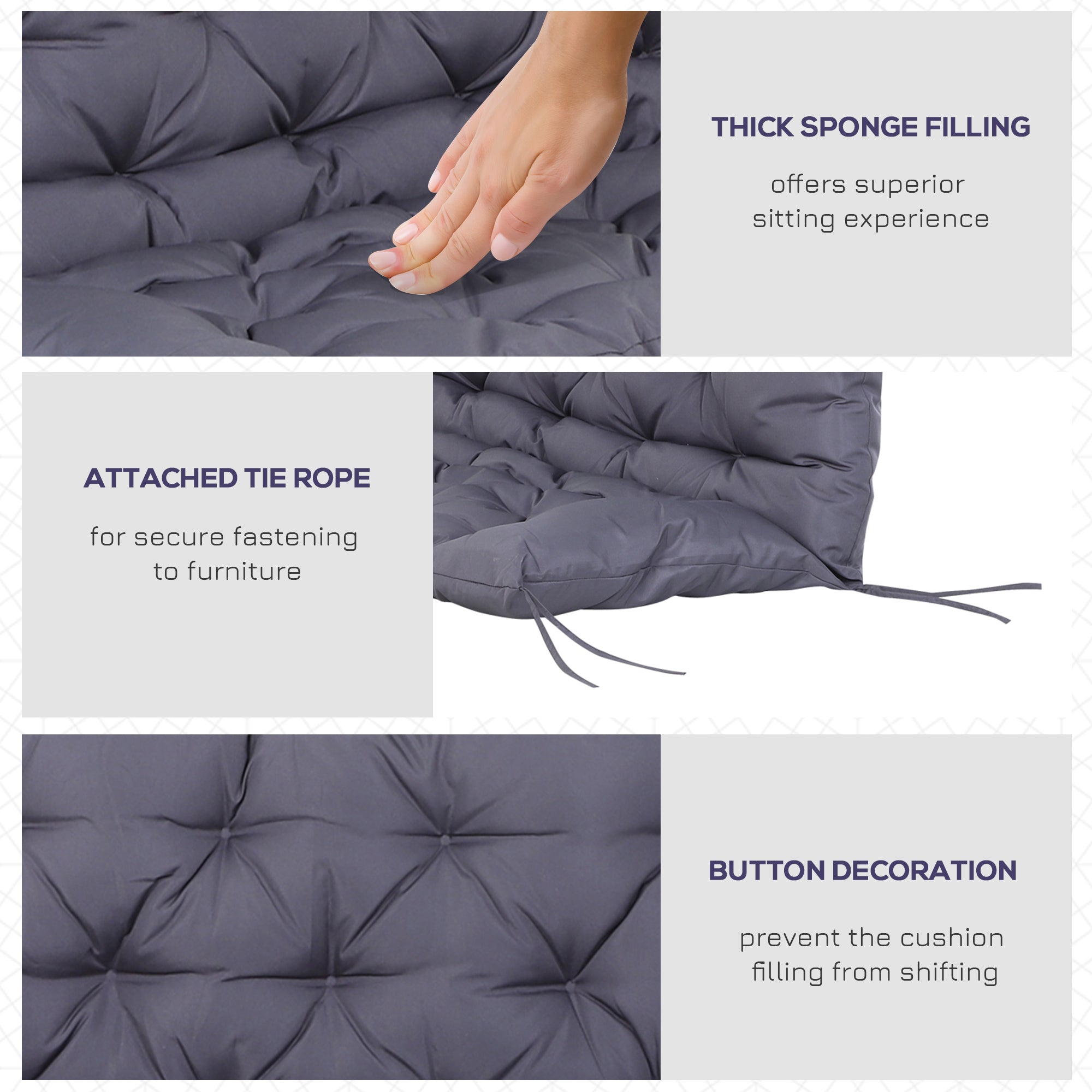 Outsunny Outdoor 2 Seater Bench Cushion with Backrest Non Slip Garden Patio Soft Pad Grey