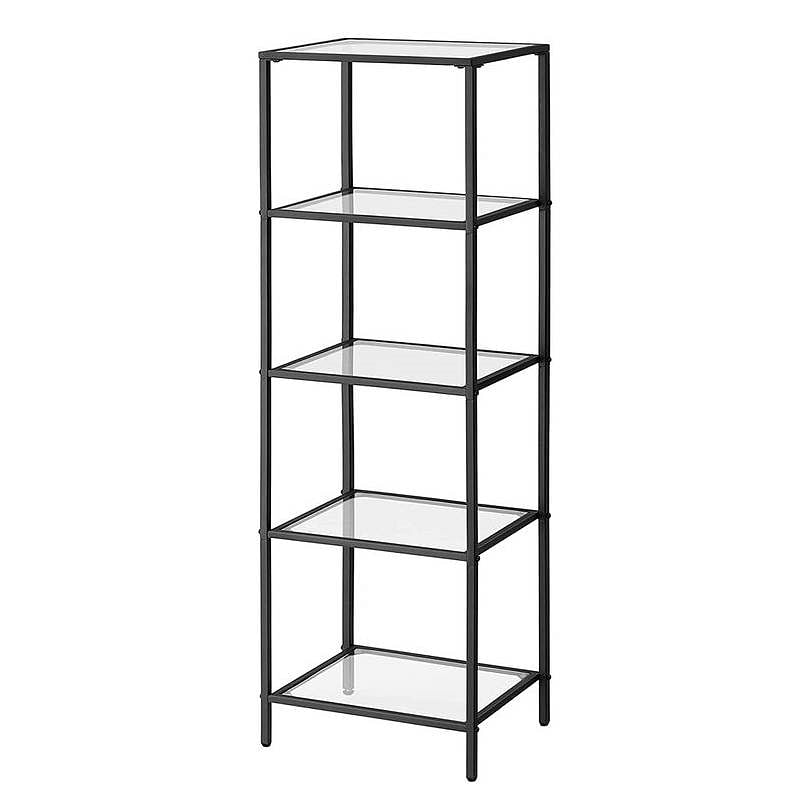 Black Metal Frame Glass Shelf Bookcase 4-Shelves Shelving Unit - Free Shipping
