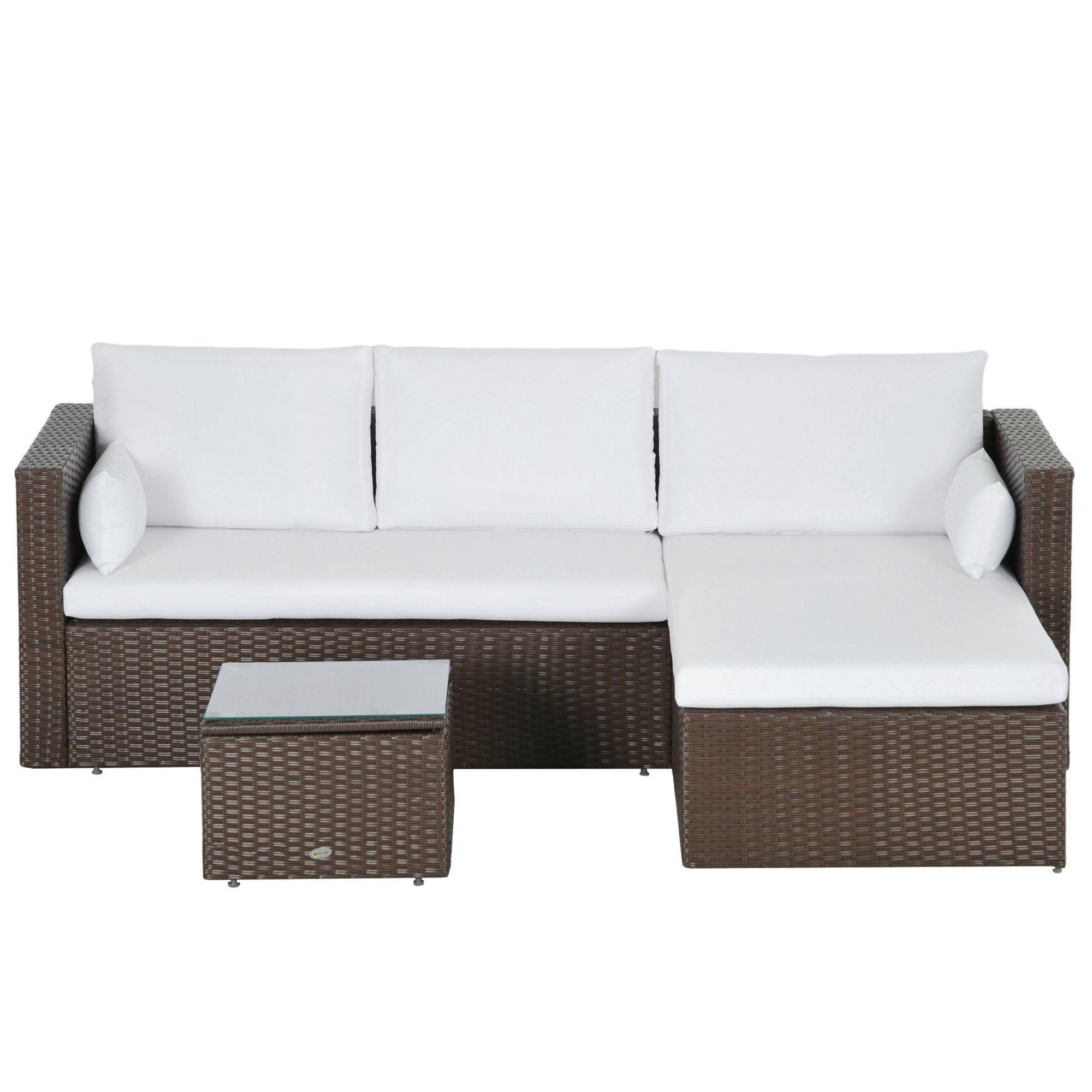 Outsunny 3pcs Modern Rattan Sofa Set, Wicker Patio Furniture Set with Coffee Table, Cushions, Pillows