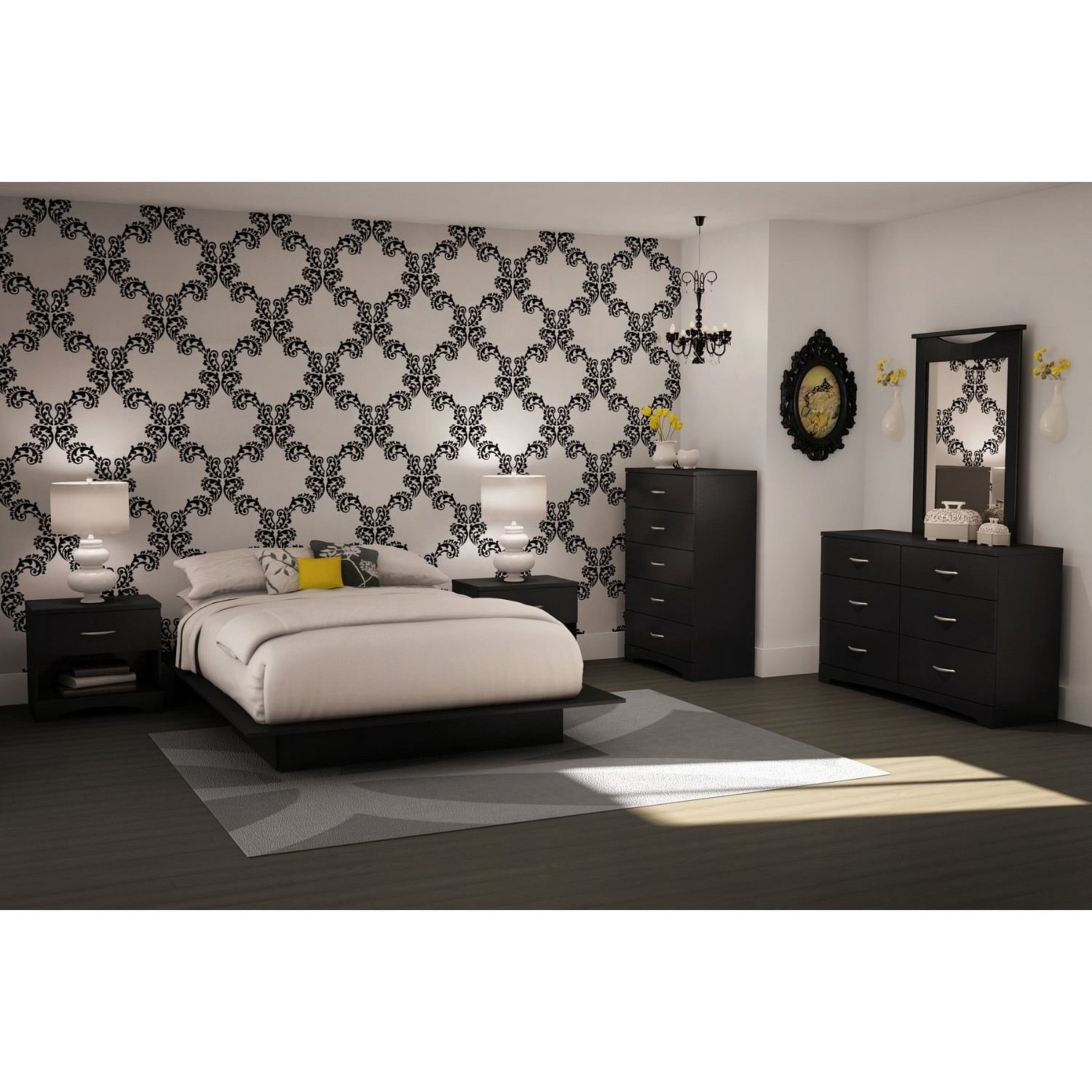 6-Drawer Dresser for Contemporary Bedroom in Black Finish - Free Shipping