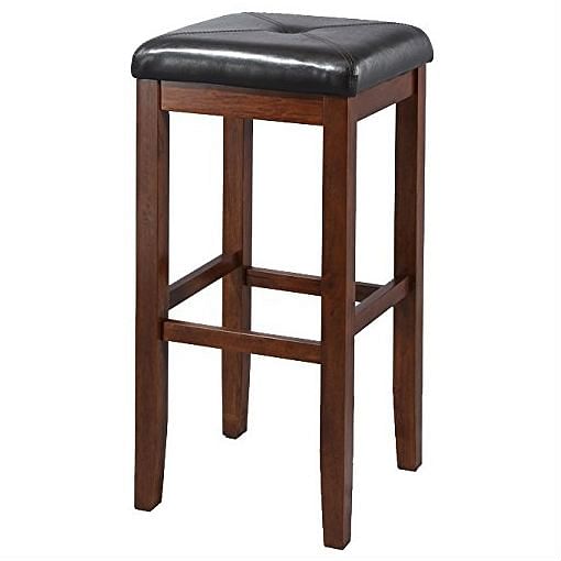 Set of 2 Vintage Mahogany Stools with Black Upholstered Seat - Free Shipping