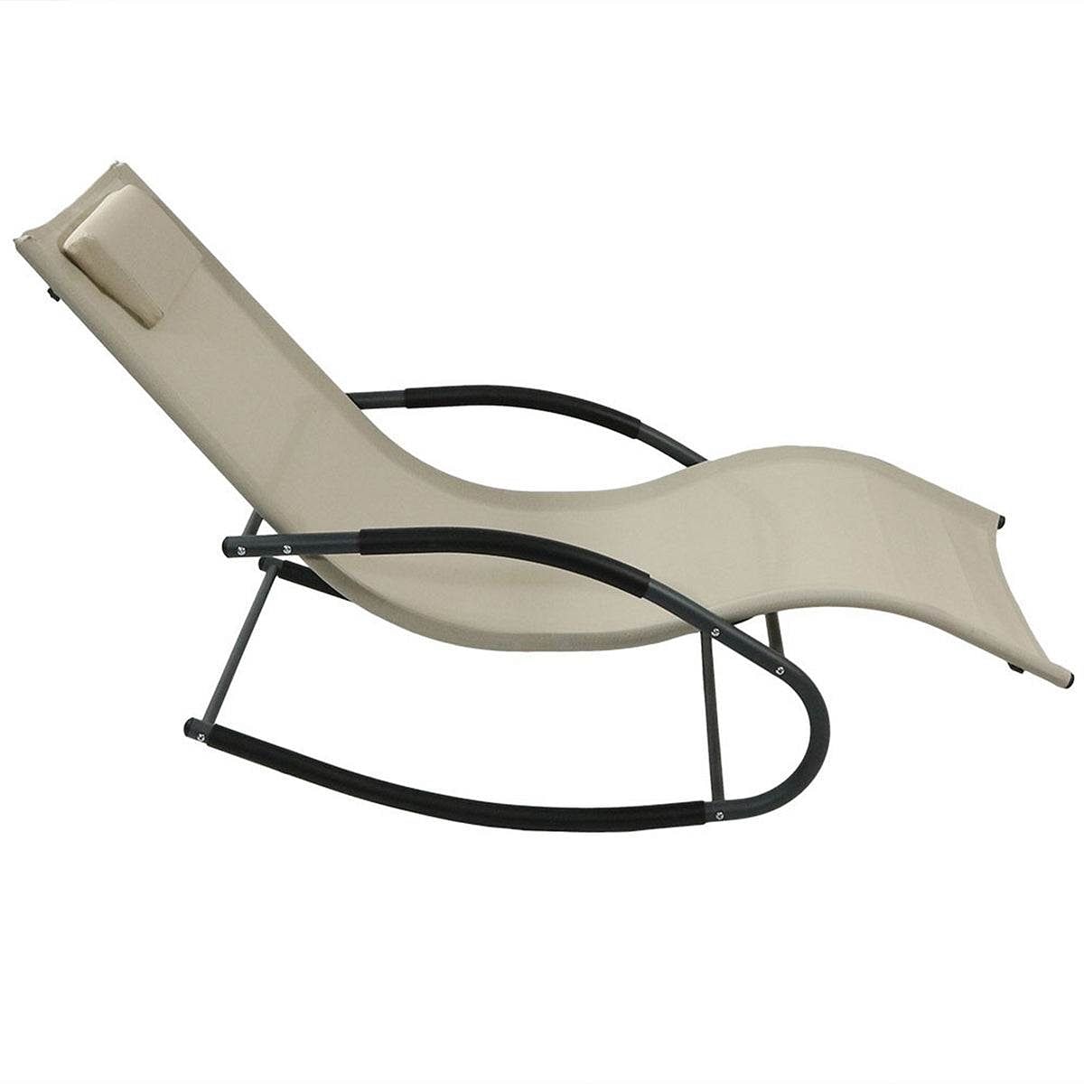 Modern Beige Rocking Chaise Lounger Patio Lounge Chair with Pillow - Free Shipping