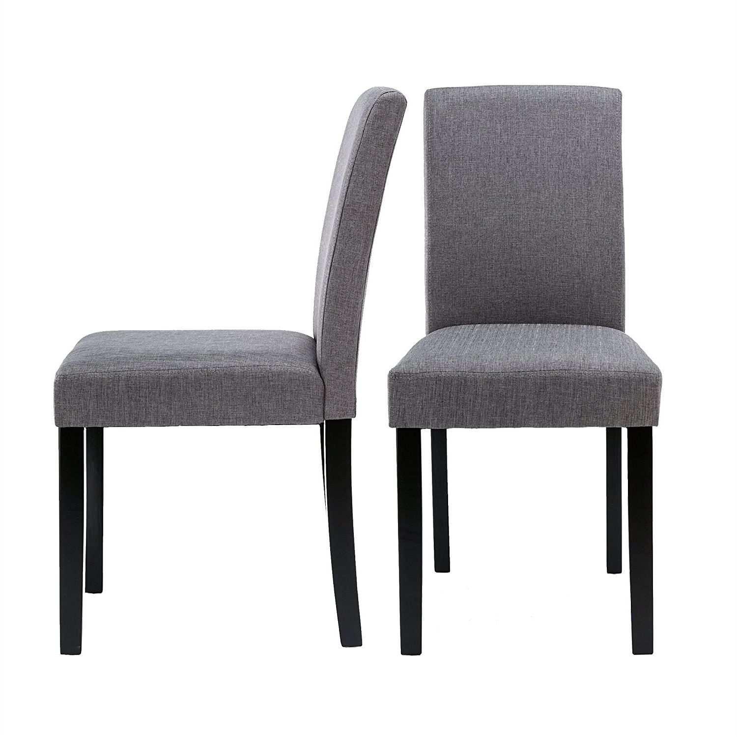 Set of 2 - Grey Fabric Dining Chairs with Black Wood Legs - Free Shipping