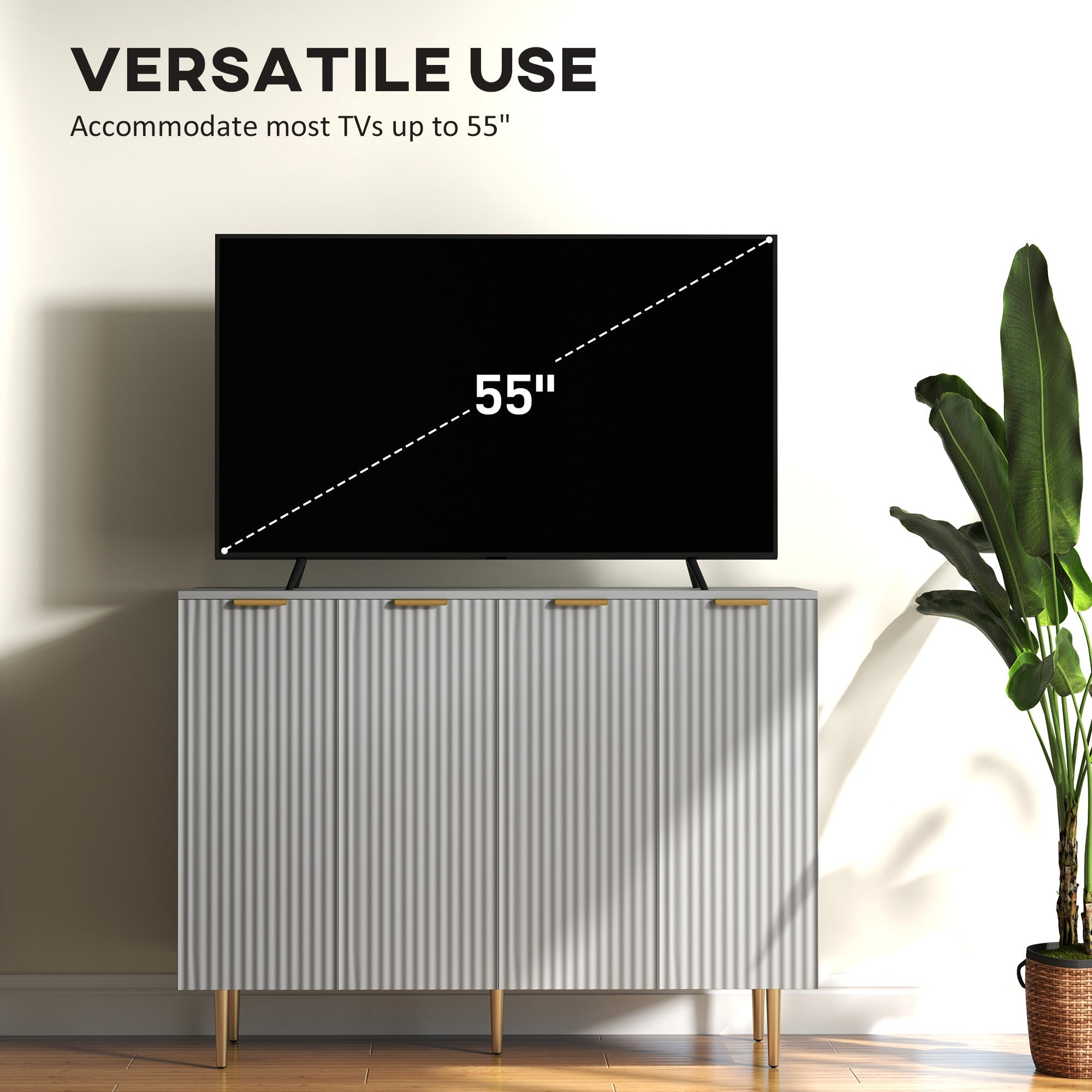 HOMCOM Modern Kitchen Storage Cabinet, Sideboard Buffet Cabinet with Adjustable Shelves for Kitchen Hallway, Grey