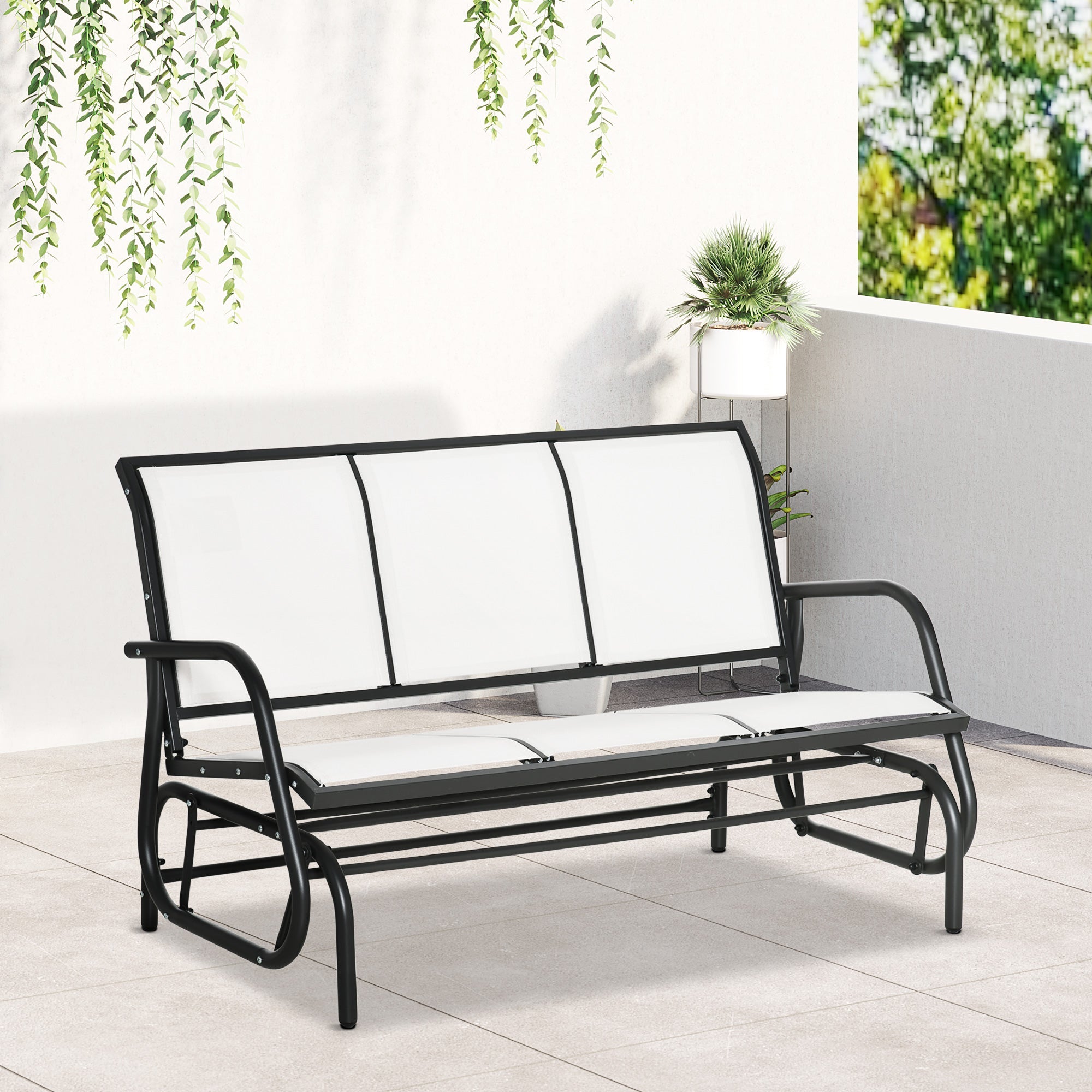 Outsunny 3-Seat Outdoor Glider Chair, Patio Rocking Chair, Steel Frame, Sling Fabric Seat for Garden, Backyard, Lawn, Cream