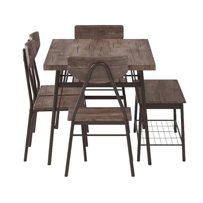 Modern 6-Piece Dining Set with Brown Wood Top Table 4 Chairs and Storage Bench - Free Shipping