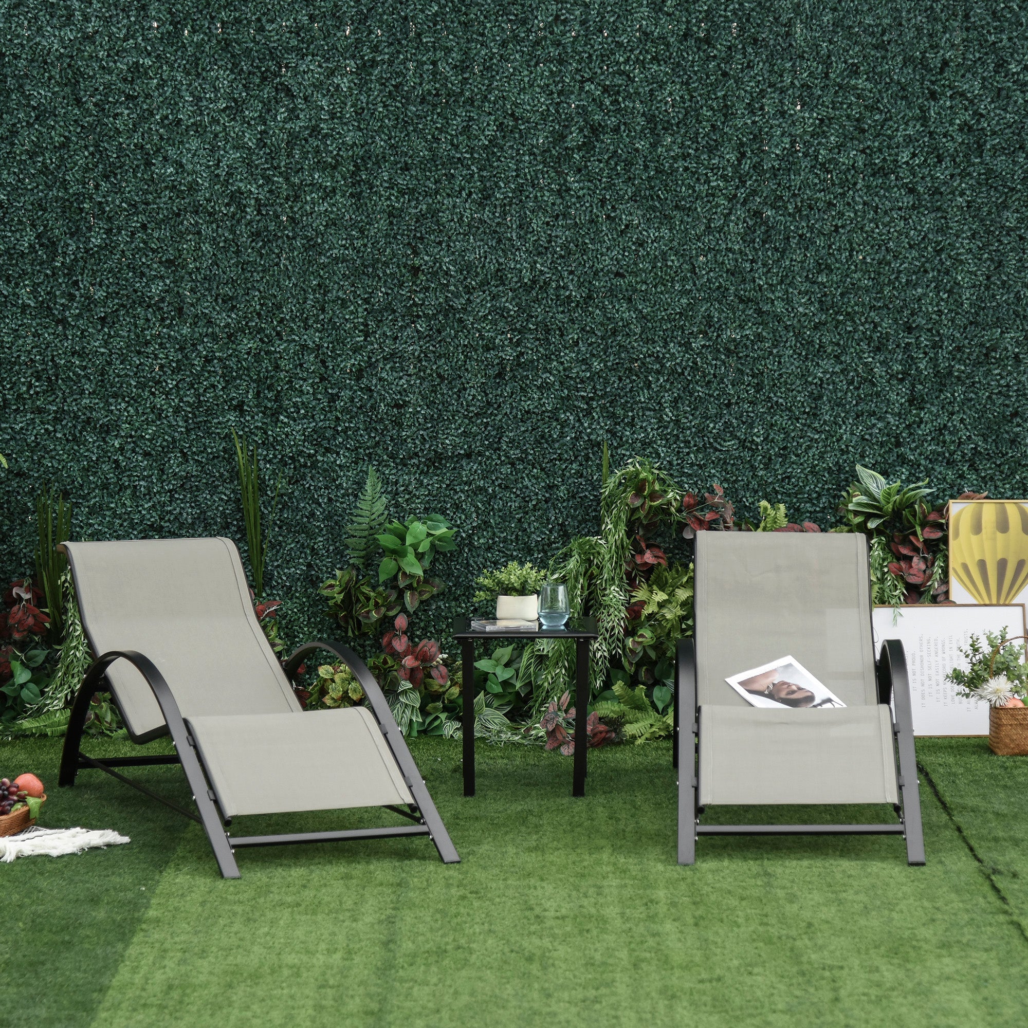 Outsunny Patio Lounge Chair Set: Outdoor Sunbathing with Side Table, Gray Finish for Stylish Comfort