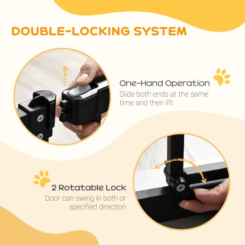 Extra Tall Dog Gate with Door, Pressure Fit, Auto Close, Double Locking for Doorways Hallways Stairs, 29"-32", Black