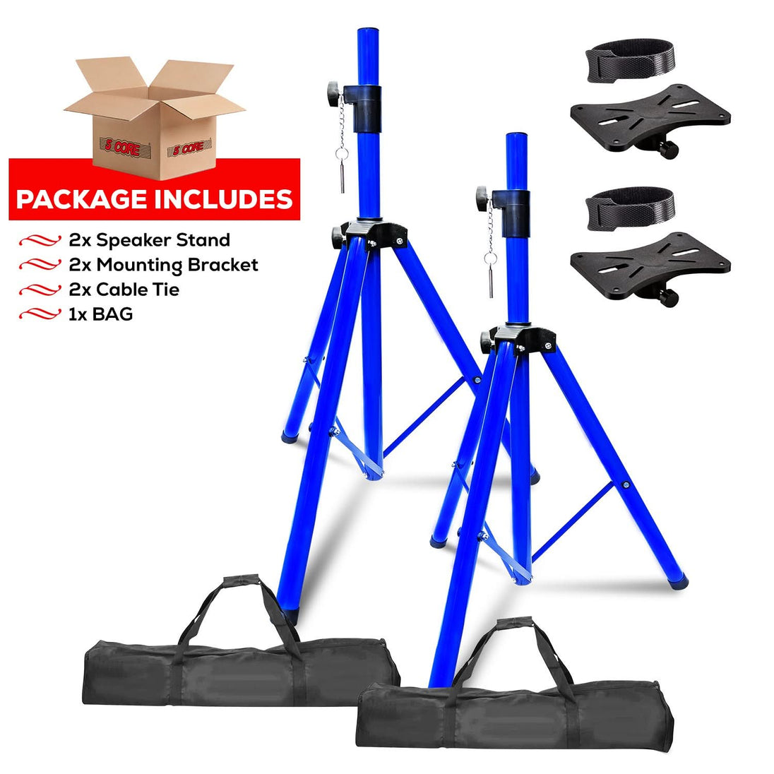 5Core Adjustable Speaker Stand – 72-Inch Tall Tripod DJ Pole Mount for Studio Monitors (Blue)