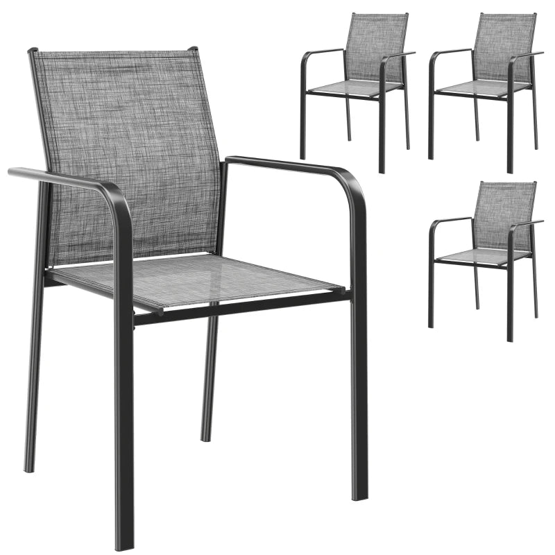 Stackable Patio Chairs Set of 4, Outdoor Dining Chairs with 20" Deep Seat, All Weather Breathable Mesh, Armrests, Grey