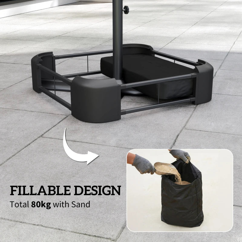 Garden Parasol Base 176 lbs Sand Filled Heavy Duty Stand for Cantilever Umbrellas and 1.89" Poles Black