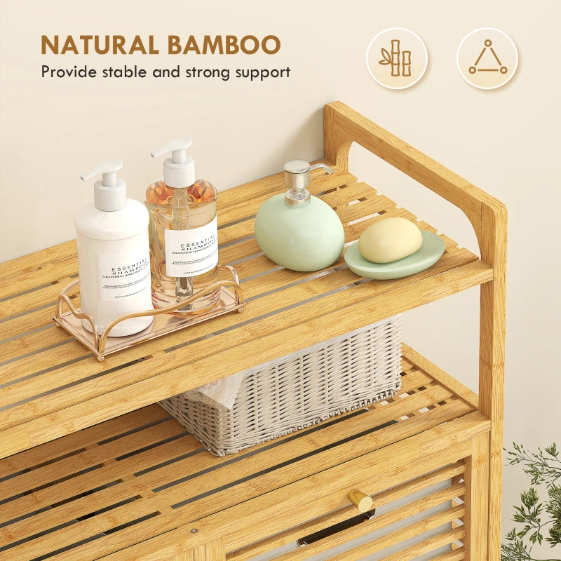 Tilt Out Laundry Hamper, Bamboo Laundry Cabinet with 2 Removable Baskets and 2-Tier Shelves for Laundry Room, Natural