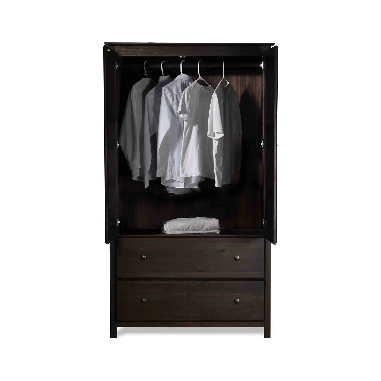 Brown Espresso Solid Wood Bedroom Armoire Wardrobe Cabinet with Hanging Bar - Free Shipping