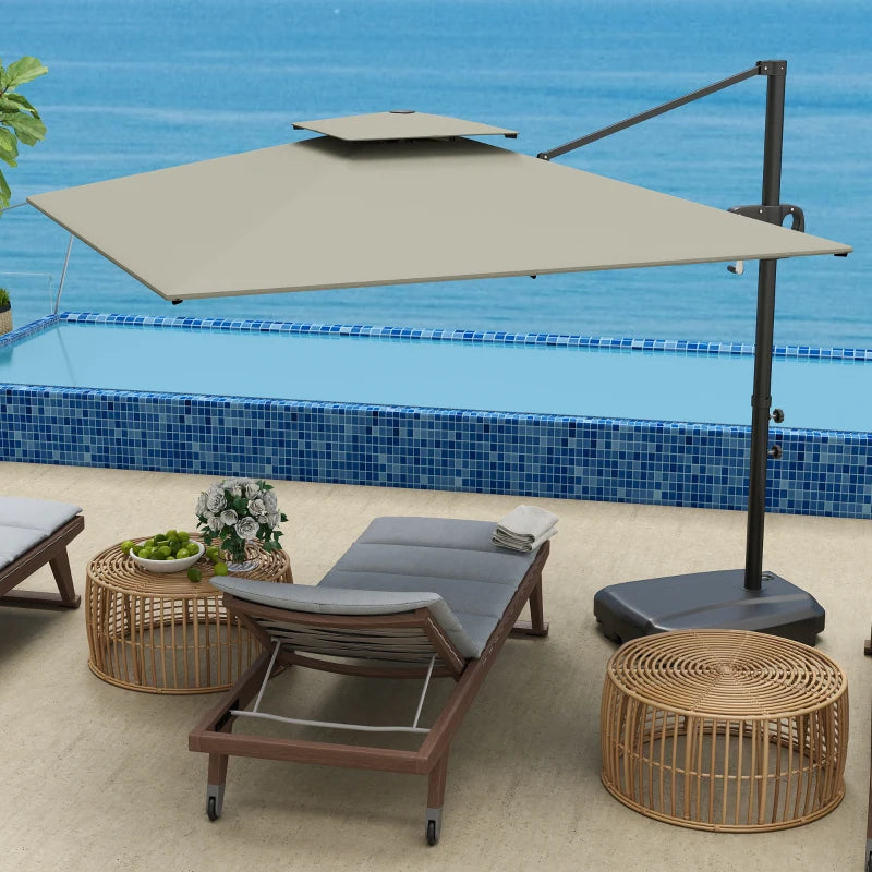 Square Cantilever Patio Umbrella, Double Top Patio Hanging Offset Umbrella with Crank & Tilt, 8' x 9', Light Grey