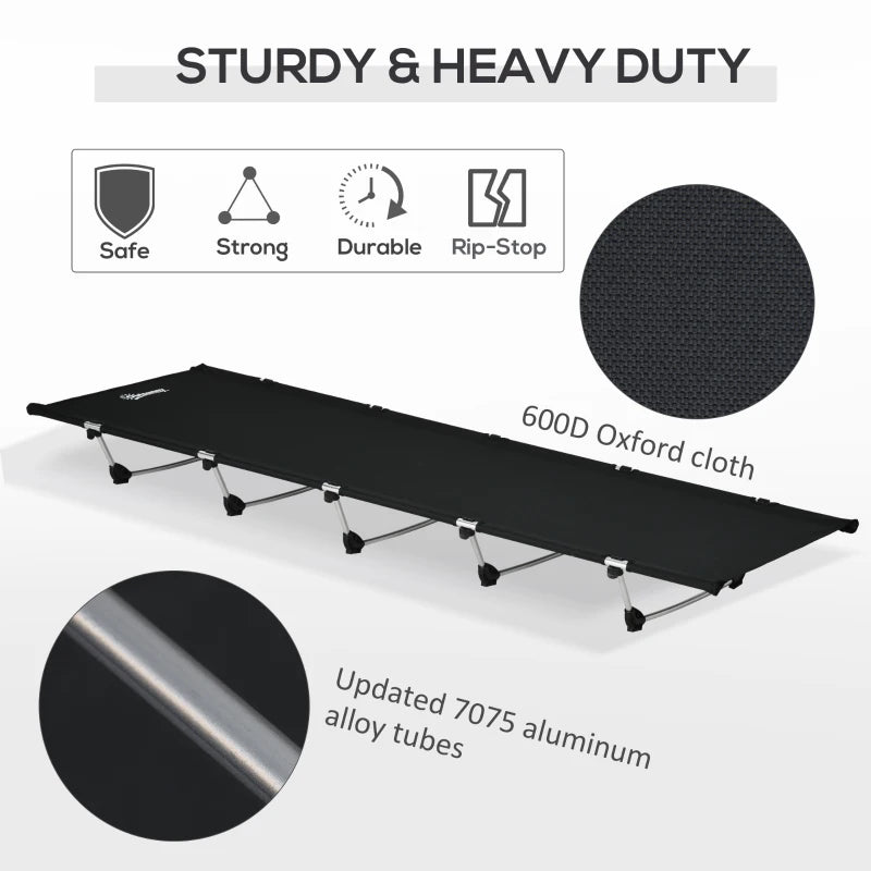 Lightweight Camping Cot, Aluminium Portable Folding Bed w/ Strong Support 331 lbs and Carry Bag for Camping, Black