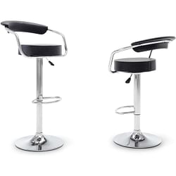 Set of 2 Modern Bar Stools with Black Faux Leather Round Seat with Footrest - Free Shipping