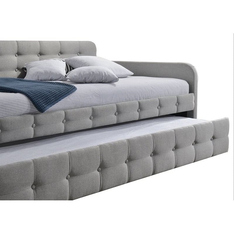 Gray Tufted Polyester Linen Twin Daybed with Trundle - Free Shipping