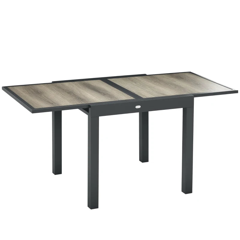 Extendable Dining Table, Rectangular Patio Outdoor Table with Aluminum Frame and Plastic Board Tabletop for Lawn, Beige