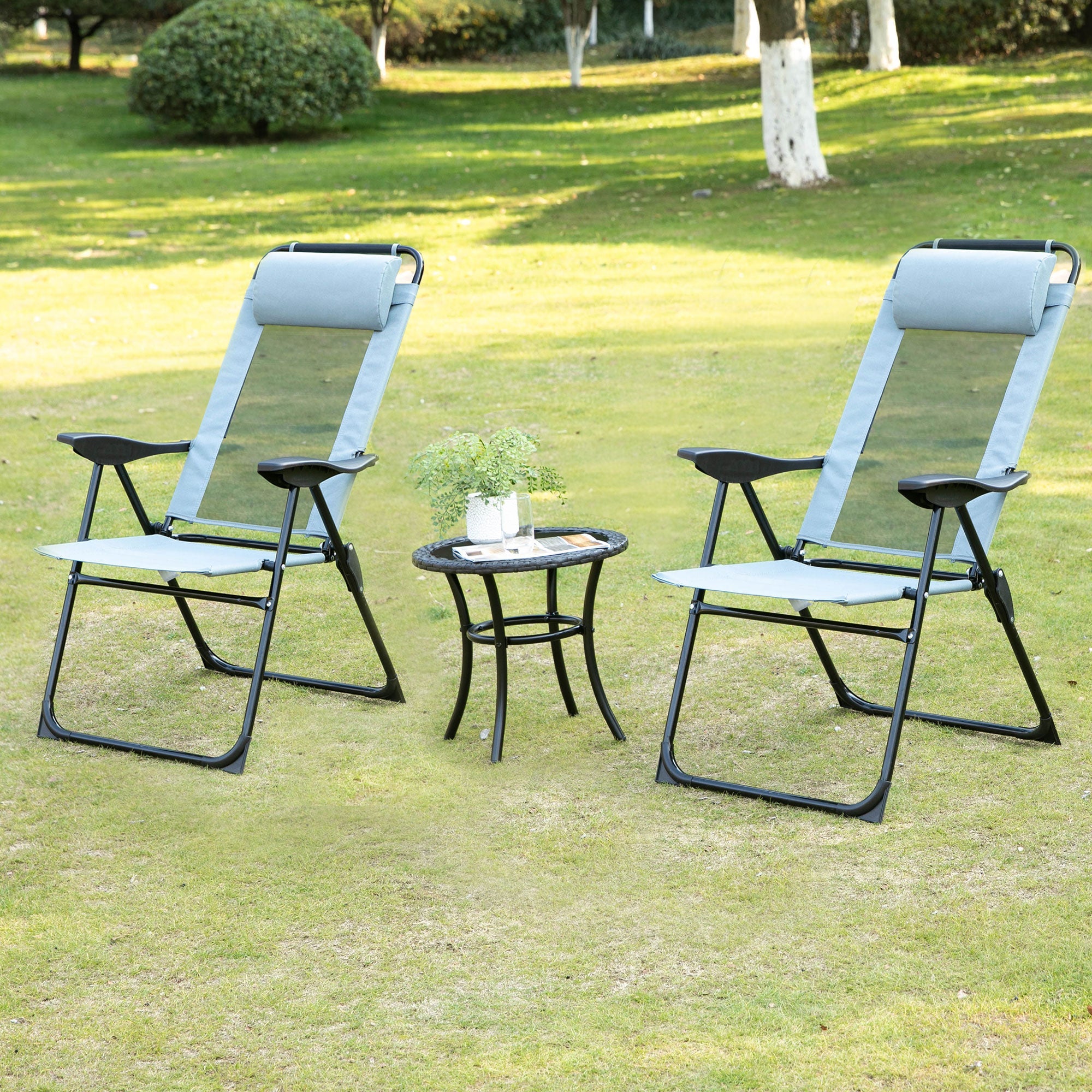Outsunny Set of 4 Folding Recliner Outdoor Patio Chaise Lounge Chair Adjustable Backrest Grey