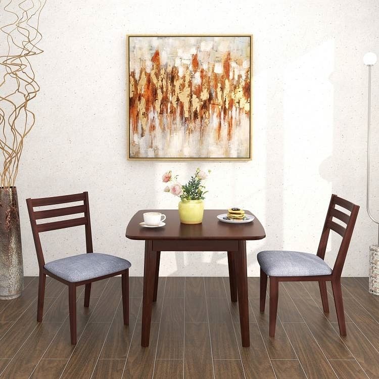 Set of 2 Modern Farmhouse Solid Wood Dining Chair with Grey Fabric Padded Seat - Free Shipping
