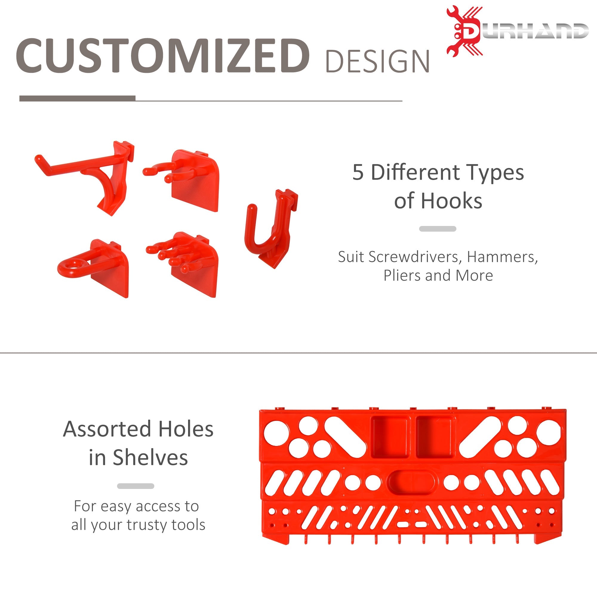 DURHAND Pegboard Tool Organizer: 54-Piece Wall-Mount System with 50 Hooks & Shelves for Garage Storage