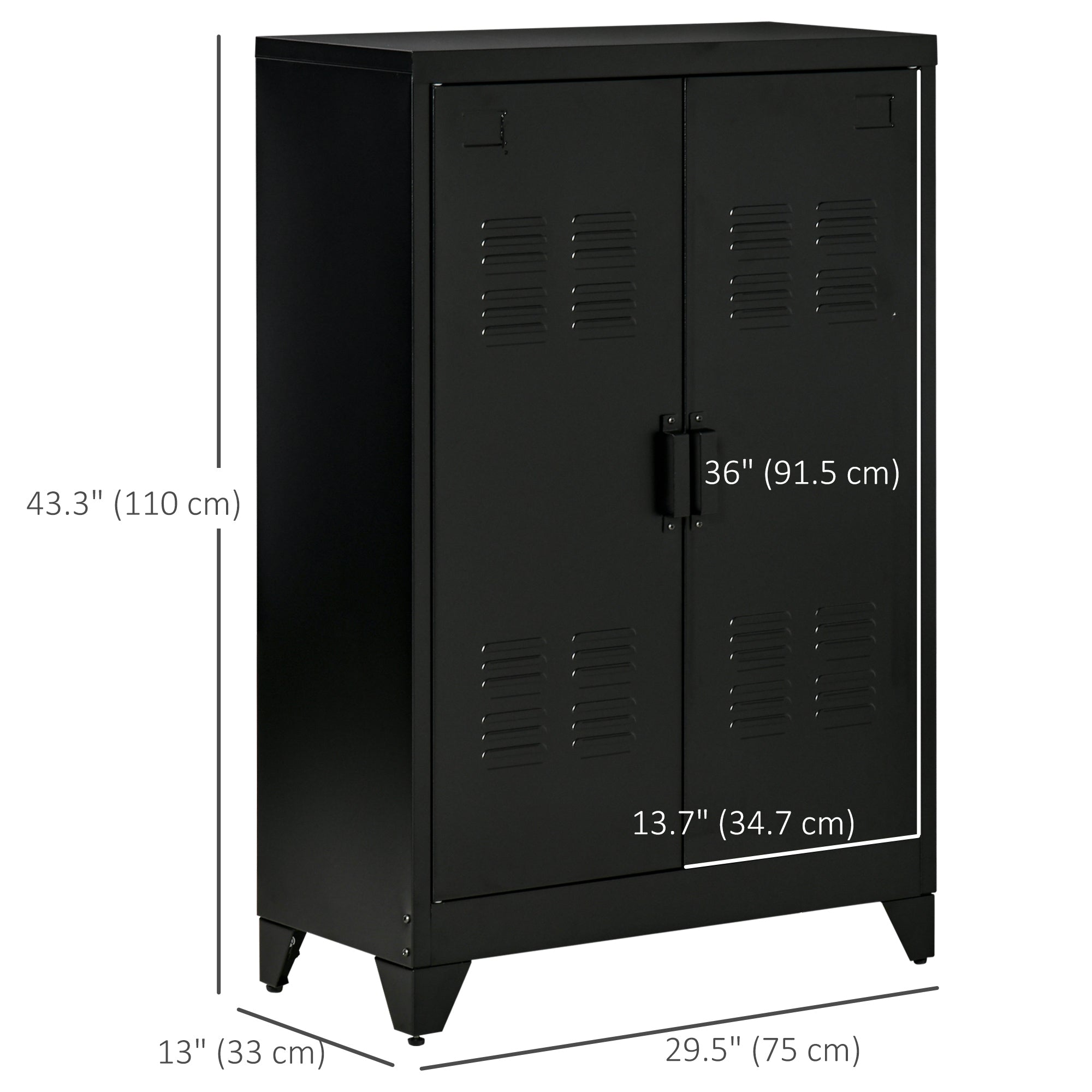 HOMCOM Storage Solution: 3-Tier Steel Storage Cabinet with 2 Louvered Doors, Black Finish for Office Garage Warehouse