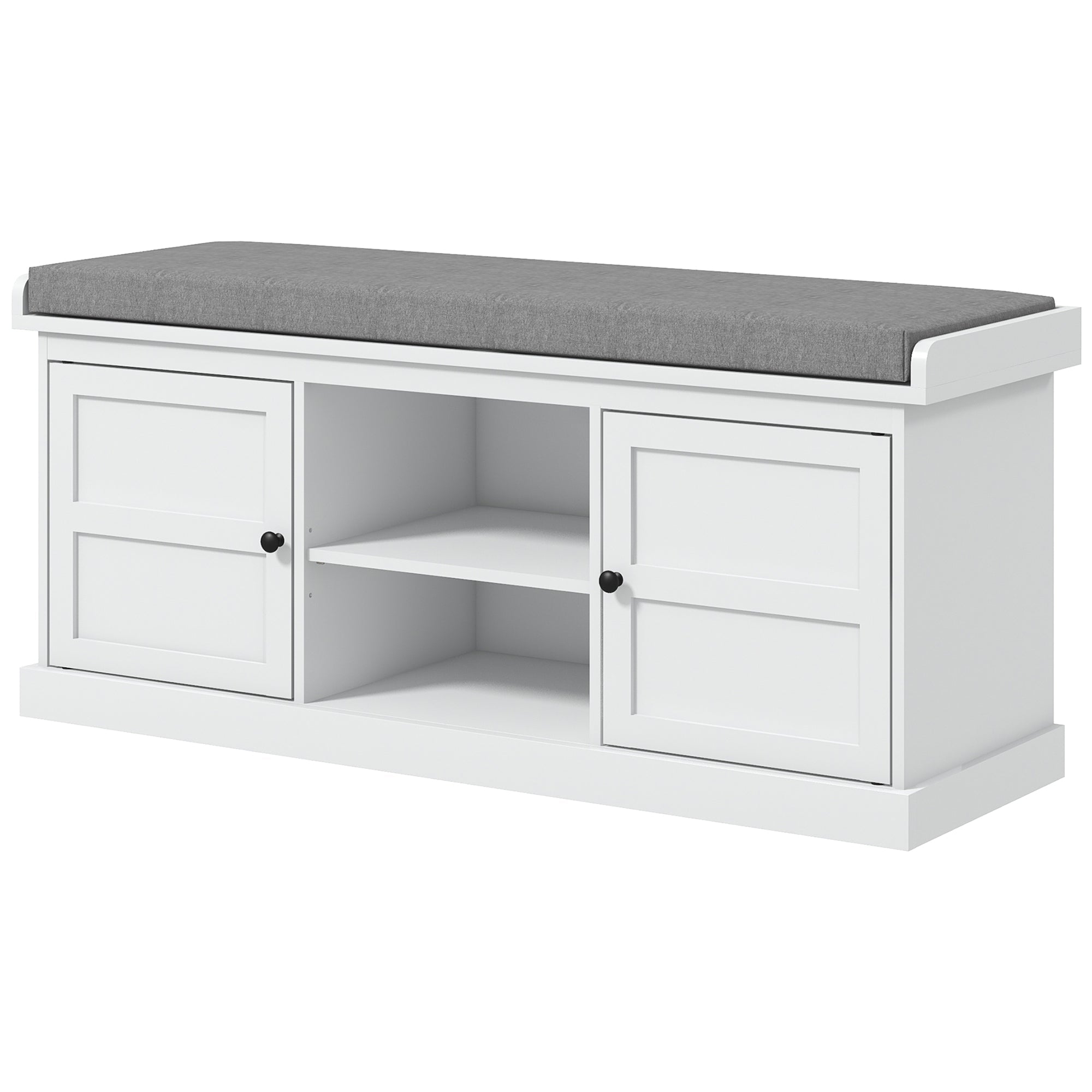 HOMCOM Shoe Storage Bench with Cushioned Seat, Entryway Bench Seat with 2 Cabinets and Adjustable Shelf for Hallway, White