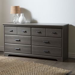 Bedroom 6-Drawer Double Dresser Wardrobe Cabinet in Grey Maple Finish - Free Shipping