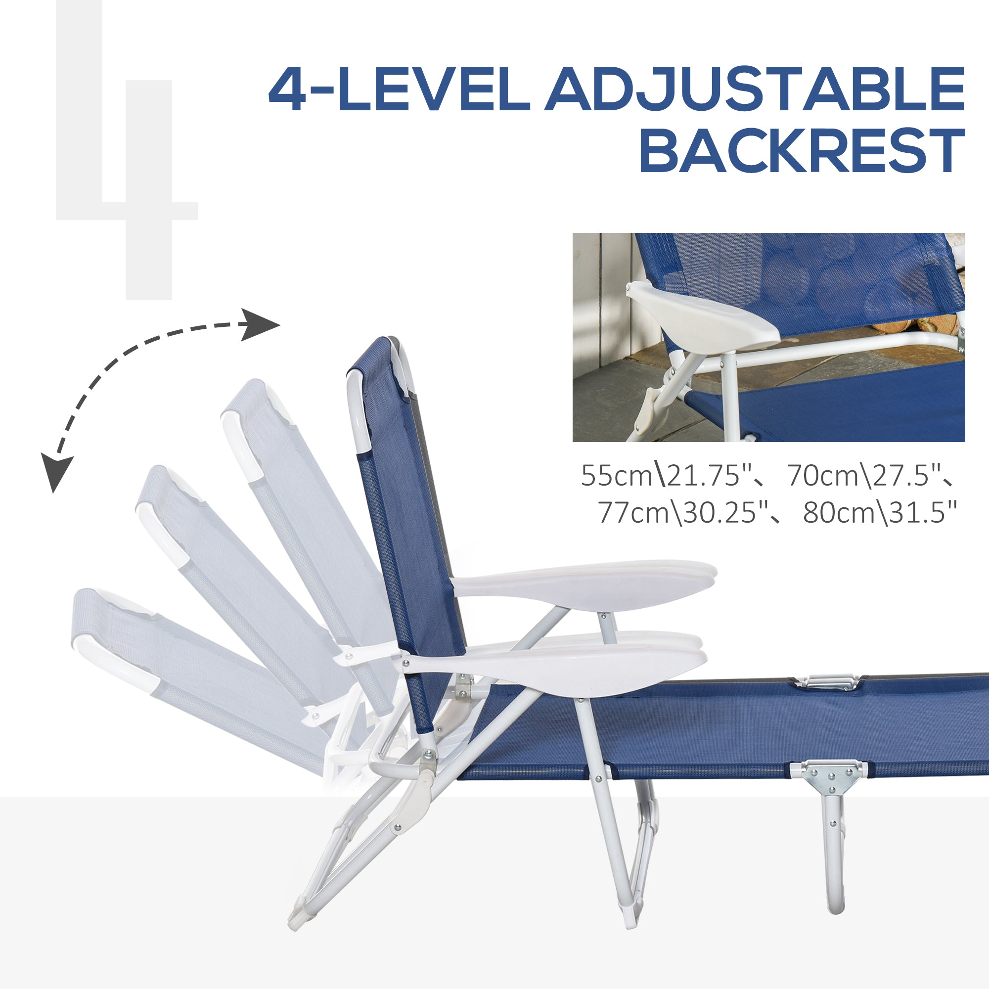 Outsunny Patio Sun Lounger Folding Garden Beach Recliner Chair with 4-Level Adjustable Backrest Blue