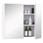 Wall Mount Mirrored Medicine Cabinet, Bathroom Mirror Cabinet with Adjustable Shelf, Double Soft Closing Doors, Light Lilac