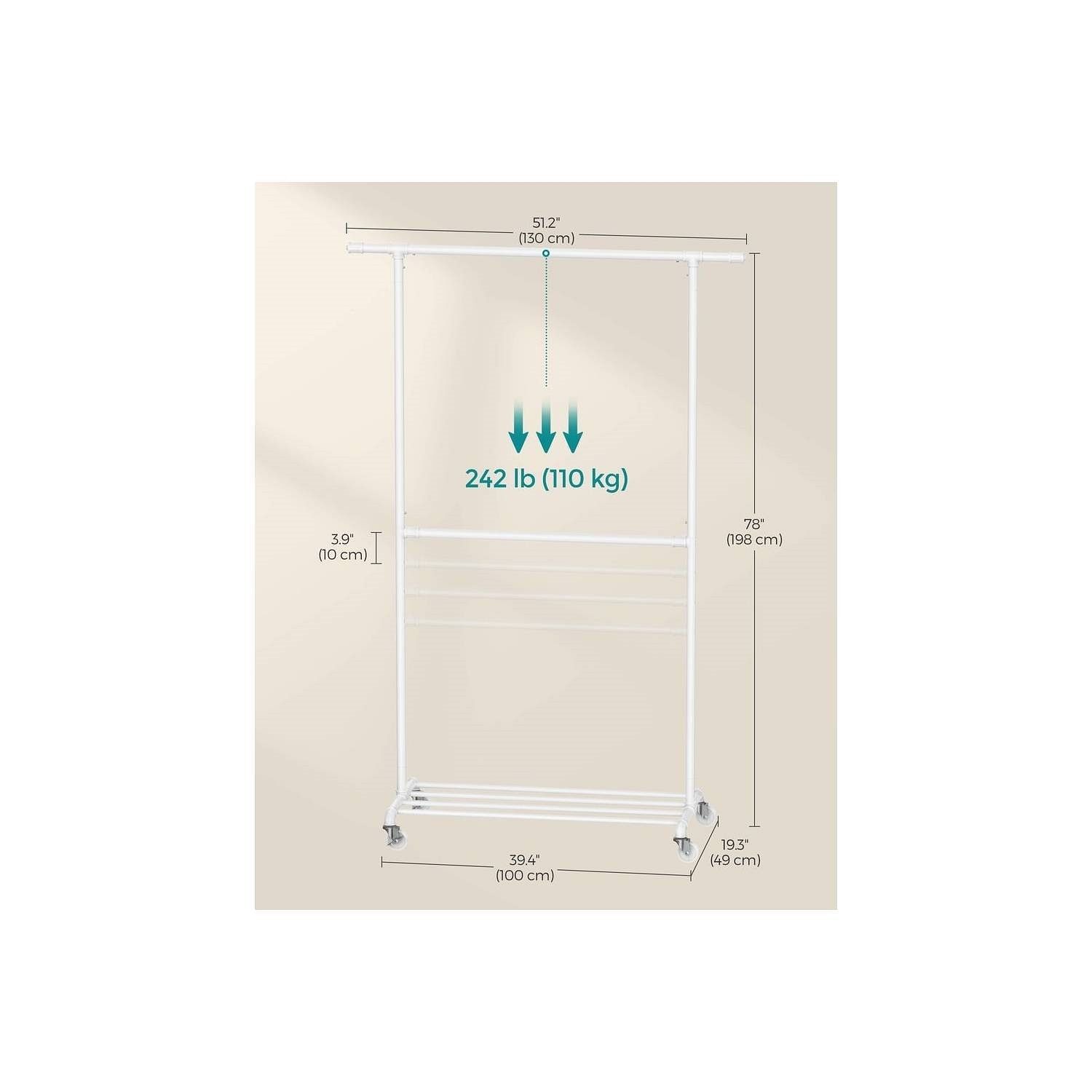 Modern Industrial White Metal Tube Garment Rack with Bottom Hanging Rod - Free Shipping