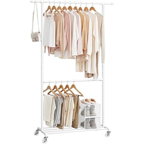 Modern Industrial White Metal Tube Garment Rack with Bottom Hanging Rod - Free Shipping