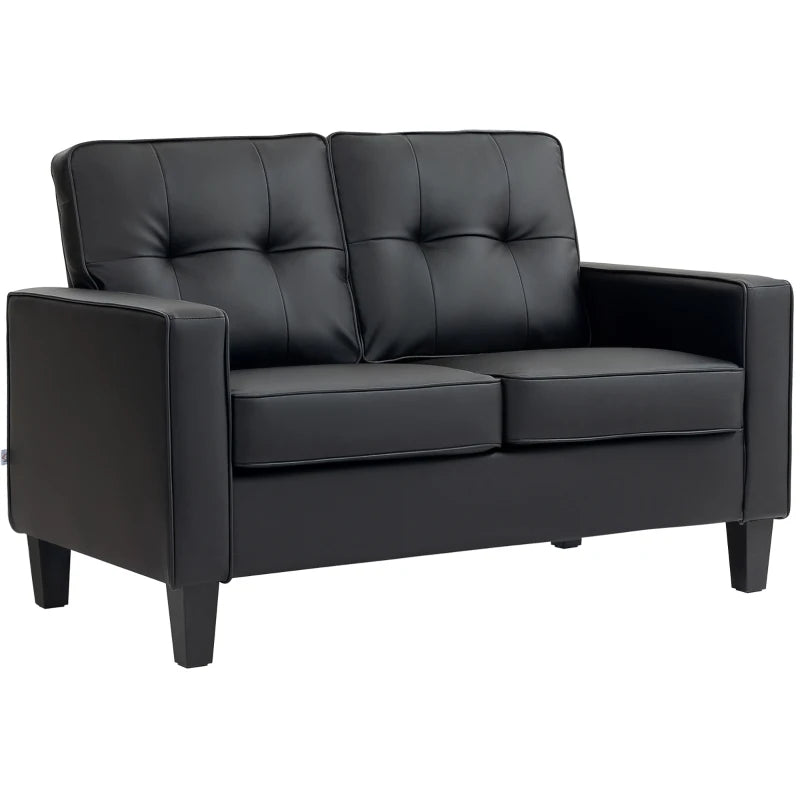 51" Double Sofa Couch, Upholstered PU Leather Loveseat with Armrests, Tufted Backrest, Cushion, Black