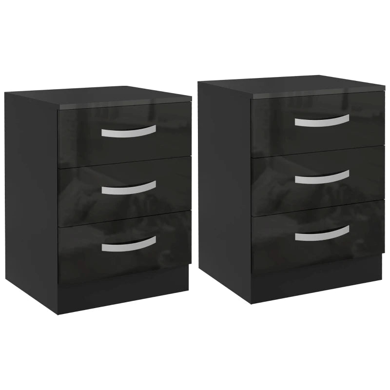Bedside Table with 2 Drawers, Modern Nightstand for Bedroom, Black