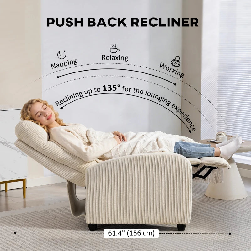 Corduroy Push Back Recliner Chair for Living Room & Home Theater – Manual Reclining Chair