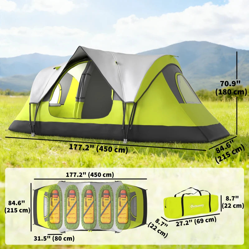 Camping Tent for 6-8 Man with 2000mm Waterproof Rainfly and Carry Bag for Fishing Hiking Festival, Green