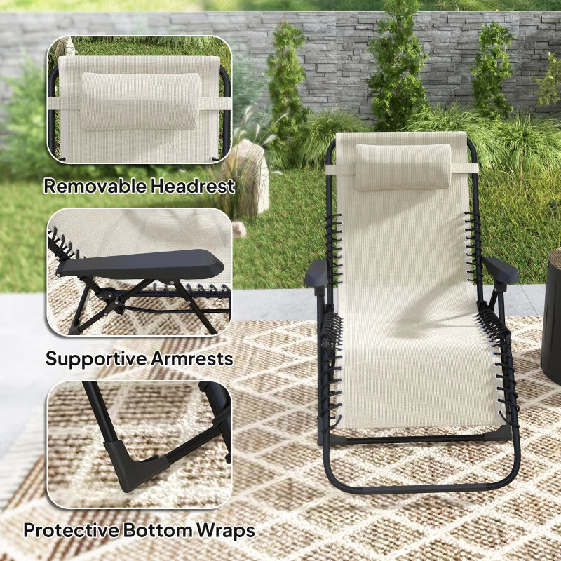 Folding Zero Gravity Chair, 5-Position Adjustable Outdoor Lounge Chair Recliner with Headrest, Beige