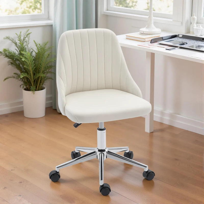 Vanity Chair for Makeup, Velvet Comfy Office Chair with Adjustable Height, Swivel Wheels for Bedroom, Living Room, Cream