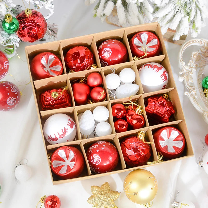 1Box Christmas Ball Ornaments Red White Gold Xmas Tree Hanging Pendant Merry Christmas Home Decorations New Year Gifts 2024 Noel