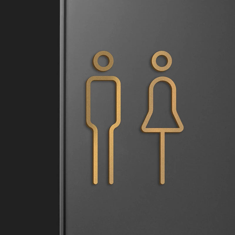 Black & Gold Color Toilet Sign Plate – Brass Washroom Door Wall Label, WC Holder Signage Board