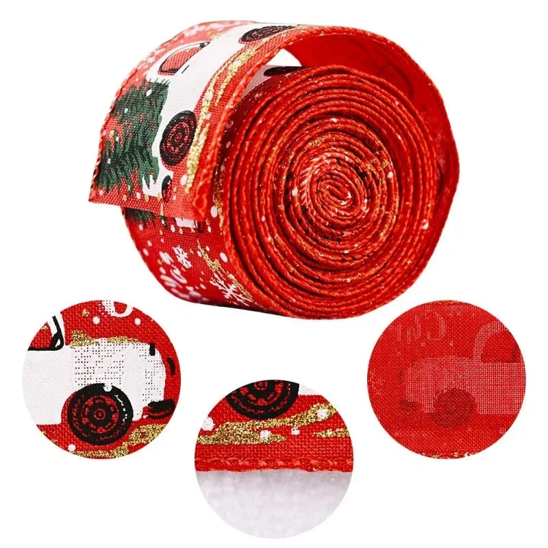 Christmas ribbon classic edging Christmas tree ribbon wreath bow DIY fabric vortex ribbon coarse linen ribbon edging gift