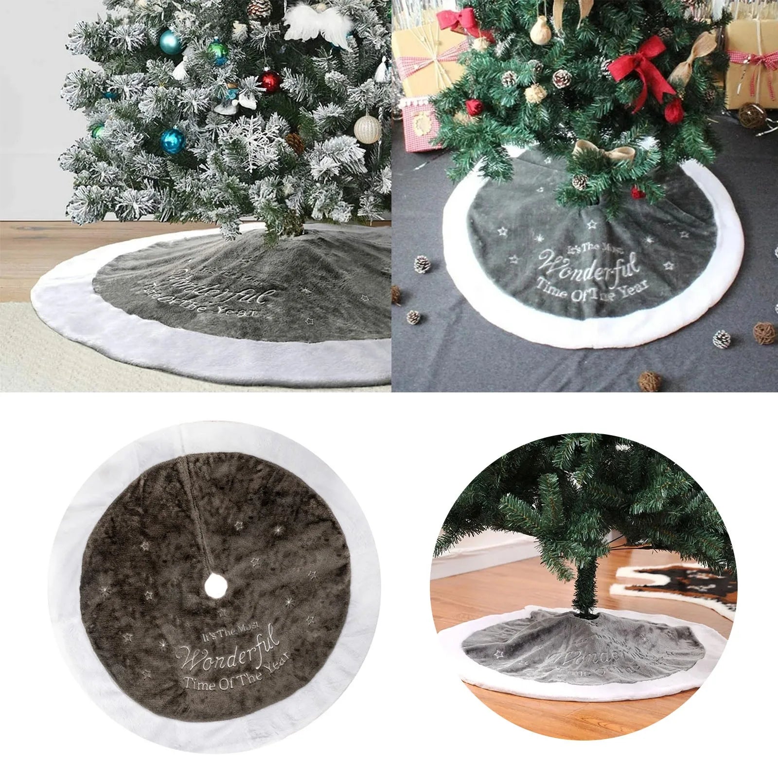 90CM Luxury Faux Christmas Tree Skirt With Snowflake Double Soft 2023 Merry Christmas Tree Skirt For Xmas Party Home Decor