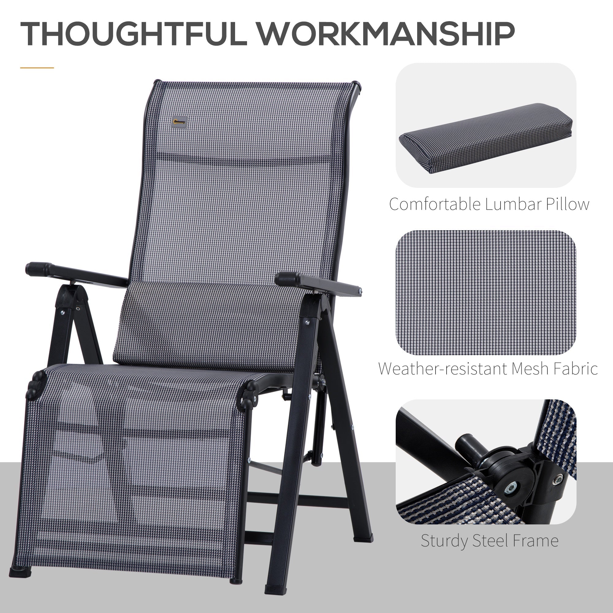 Outsunny Folding Zero Gravity Recliner Chair Set of 2 with Adjustable Backrest Grey for Patio Deck