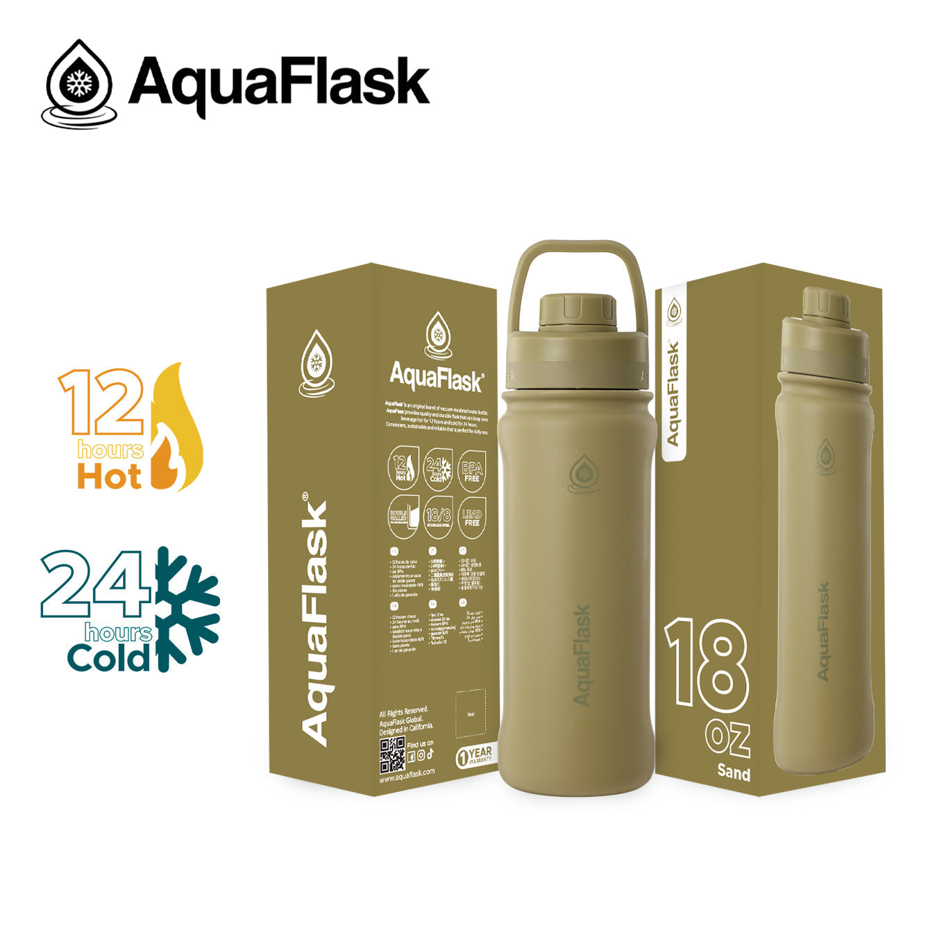 AquaFlask Original Vacuum Insulated Water Bottles 530ml (18oz)