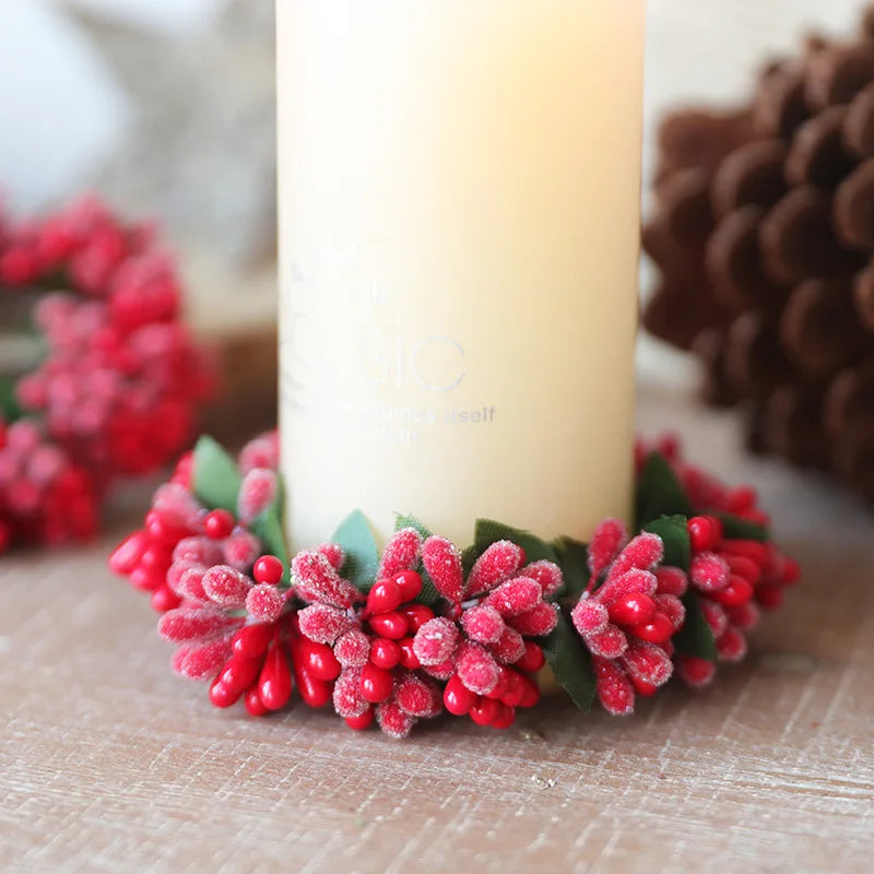 Artificial Berry Wreath Candle Rings Candlestick Garland 2024 Christmas Decoration for Home Wedding Party Home Table Arrangement