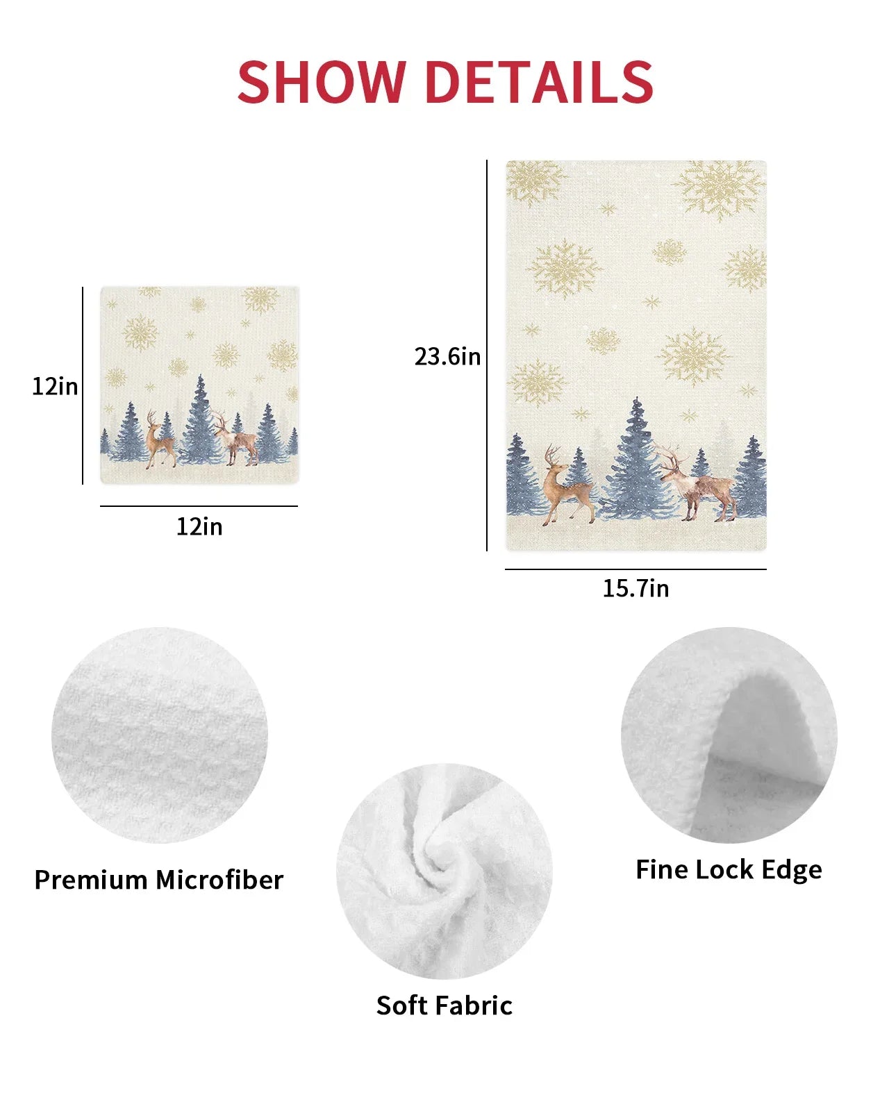 Christmas Winter Tree Snowflake Elk 2/3/4PCS Kitchen Cleaning Cloth Towel Waffle Towel No Trace Dishcloth Rag Scouring Pad