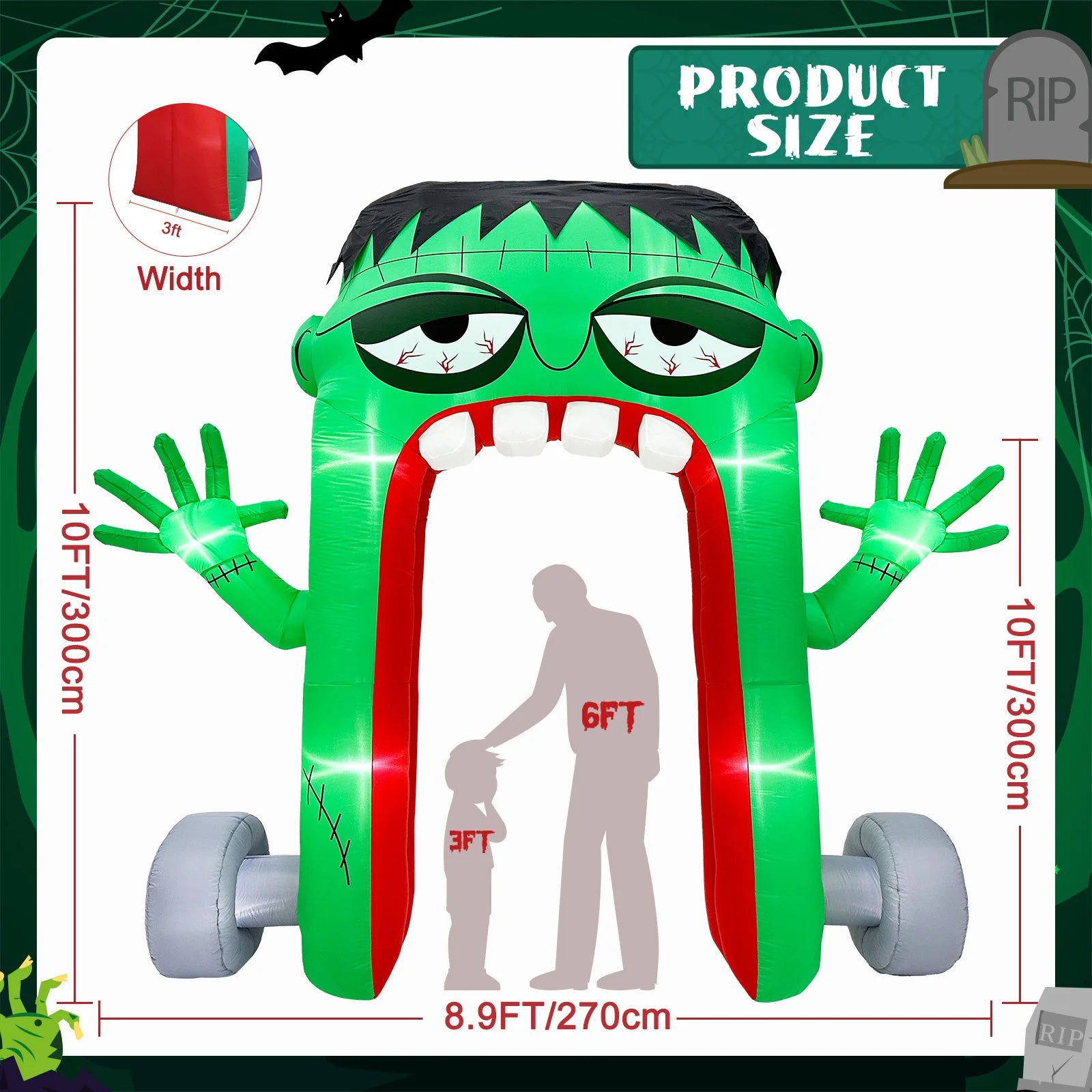 OurWarm 10FT LED Inflatable Decoration with Blower Spooky Explosion, Green Frankenstein Arch for Adding Halloween Atmosphere