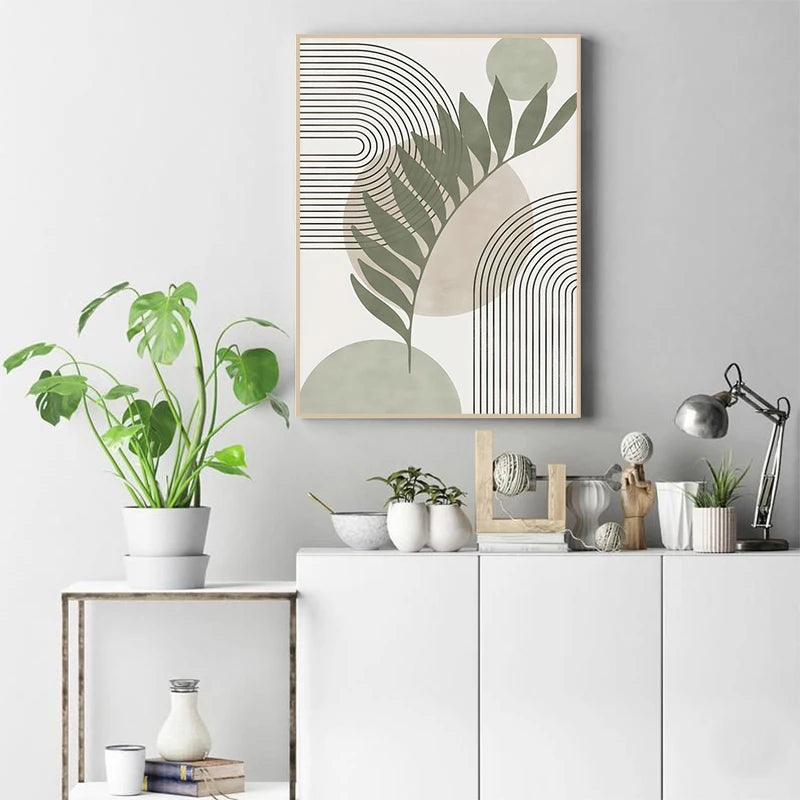 Nordic Modern Minimalist Style Wall Art Poster Mimosa Green Plants Home Decor Bohemian Geometric Living Room HD Canvas Paintings