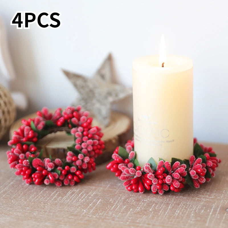 Artificial Berry Wreath Candle Rings Candlestick Garland 2024 Christmas Decoration for Home Wedding Party Home Table Arrangement