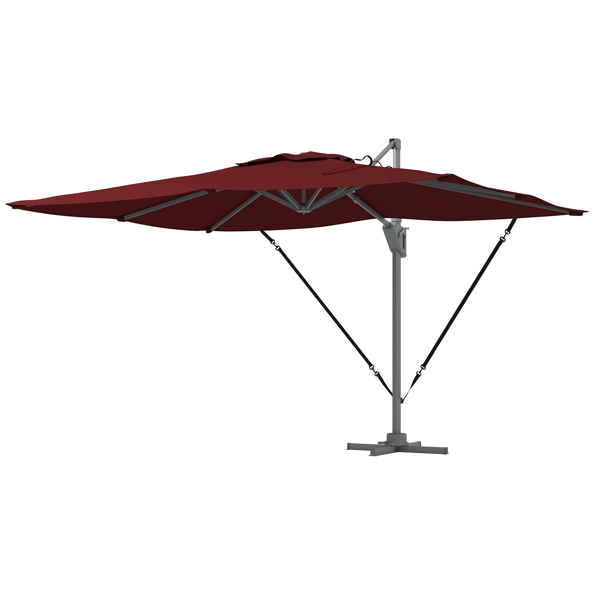 Outsunny 13 FT Red Cantilever Umbrella Aluminum Offset Outdoor Umbrella with 360° Rotation & Tilt